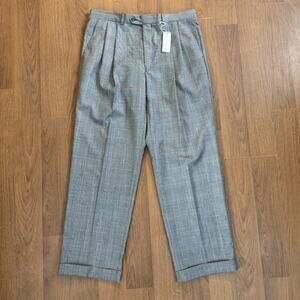 Lauren Ralph Lauren Wool Cashmere Houndstooth Plaid Pleated Trouser Pants 34x30